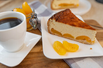 Homemade piece of cheesecake with apricots
