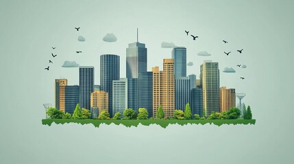 Modern City Skyline with Greenery and ESG Concept Design