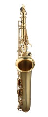 Jazz. One beautiful saxophone isolated on white