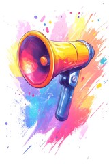 A Colorful Watercolor Illustration of a Loudspeaker or Megaphone