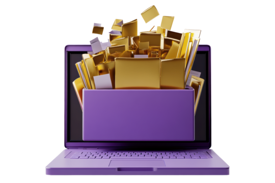 Isolated Laptop with Exploding Folders and Documents
