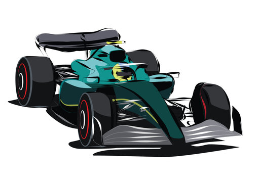 Formula car color illustration. Sports car collection for design of fliers, brochures and banners. Green Colored race car