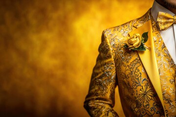 Elegant suit showcase golden luxury background fashion photography studio setting close-up view style and sophistication