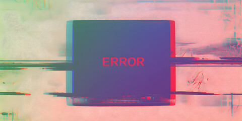 TV screen texture with glitch text ERROR. HDTV no signal problems. Bad TV signal on TV screen Noise of motion background lines. Glitch VHS concept. Glitch camera effect. Video rewind texture