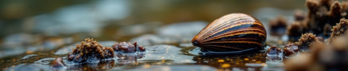 Fototapeta premium Riverbank sediment revealing the shape of a Mussel Unio pictorum shell, nature, Unio pictorum
