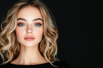 Fototapeta premium Vogue style is used to capture a close-up portrait of a beautiful woman with long curly hair