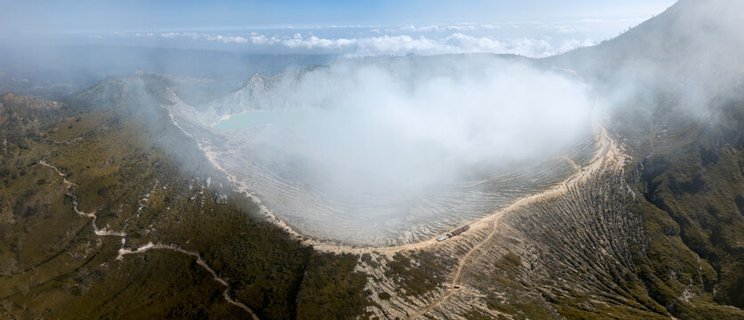 Indonesia, Java, aerial view of Ijen volcano