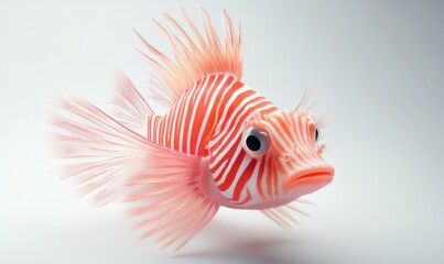 Fototapeta premium Red lionfish on white background, for nature or aquarium designs