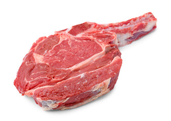 One raw beef steak isolated on white