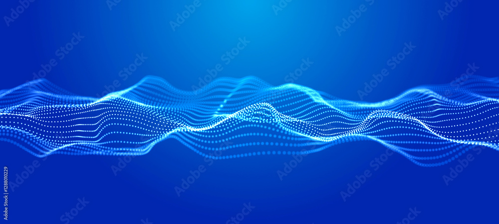Poster abstract blue futuristic background. technological wave of information data flow. 3d rendering.
