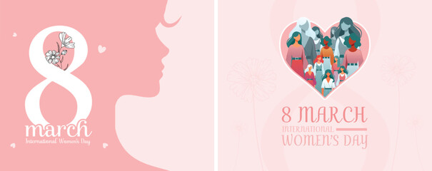 2 Unique Women's Day Designs - Hearts, Women and March 8th Symbols, Perfect for Social Media, Posters, and Greeting Cards March 8 - 8 March 