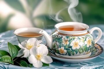 Elegant Porcelain Tea Set with Jasmine Flowers