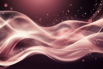 luxurious abstract background featuring flowing pink and rose gold gradients, scattered diamond-like sparkles, ethereal light trails, and dreamy crystalline textures