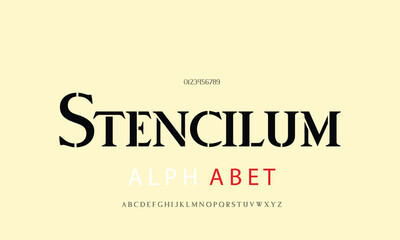 Stencilum vector font alphabet with numbers