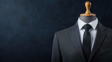 Professional mannequin displaying a gray suit and tie in a studio environment focusing on fashion and elegance