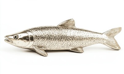 Fototapeta premium Silver fish figurine on white background for home decor