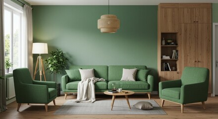 Serene Living Room with Soft Green Tones