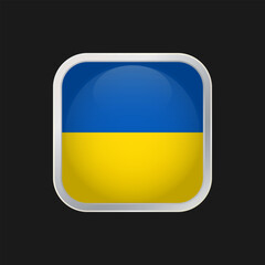 Ukrainian flag icon isolated on black background. Square vector icon with rounded corners and silver borders