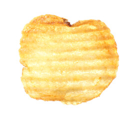 One tasty ridged potato chip in air isolated on white