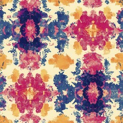 Abstract Floral Pattern In Pink Blue And Orange Hues On A Cream Backgrounds and Floral Repeating