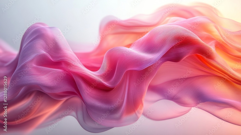 Poster abstract pink and orange flowing fabric against a soft gradient background, fluid motion and eleganc