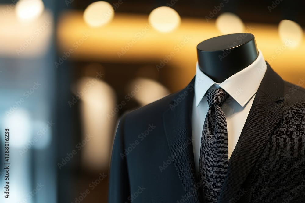 Wall mural Stylish mannequin in sharp suit display fashion store product showcase elegant environment close-up view tailored presentation