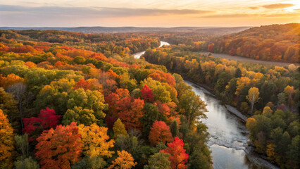 Stunning autumn landscape with vibrant foliage and flowing river