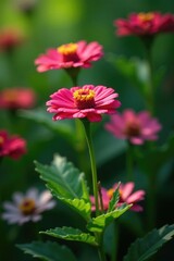 Delicate Zinnia stems amidst lush green leaves, zinnia, stems, greenery