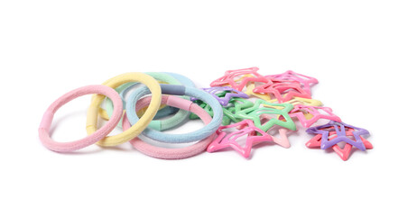Colorful cute hair accessories isolated on white