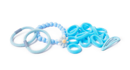 Blue cute hair accessories isolated on white