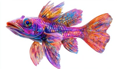Fototapeta premium Vibrant Rainbow Fish on White Background for Digital Art