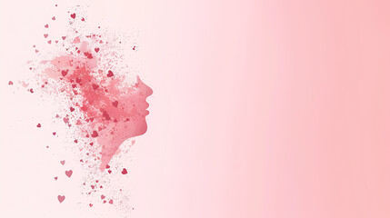 Obraz premium A dreamy watercolor portrait of a woman, dissolving into pink hearts. Perfect for Valentine's Day or romantic themes.