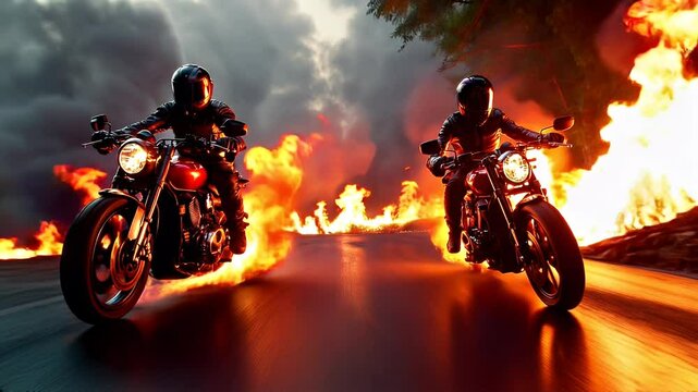 bikers motorcycle with flames atmosphere