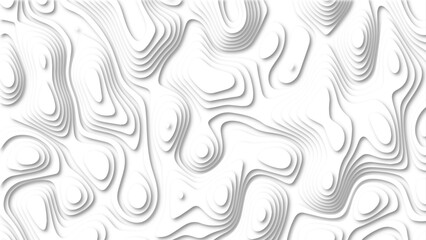Abstract white papercut background. Realistic papercut texture with wavy layers. Seamless pattern with White sea map and dots topographic contours map background, curved reliefs abstract background.