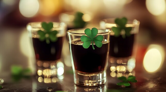 St. Patrick's Day Festive Cocktails with Clover Decorations