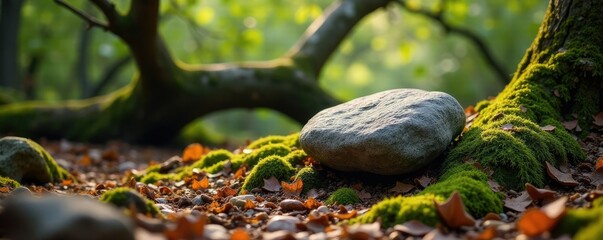 Rock nestled among the branches of a fallen tree, color, nature, natural