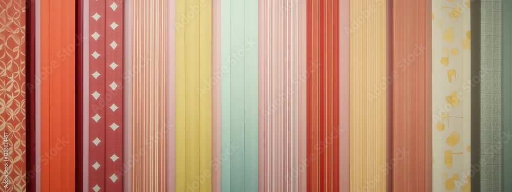 Poster vibrant strips of colorful paper with various patterns and textures for creative projects and crafts