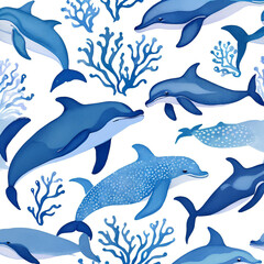 seamless pattern with dolphins
