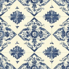 Obraz premium Elegant Floral Tile Pattern Backgrounds For Decor With Blue And White Tiles Seamless Design Pattern