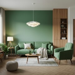 Serene Living Room with Soft Green Tones