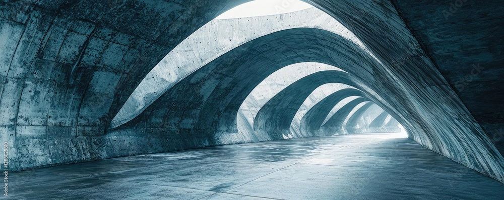 Poster weathering process idea. a modern concrete structure showcasing impressive arches and ambient light.