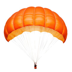 Isolated Orange Parachute with Visible Suspension Lines and Harness