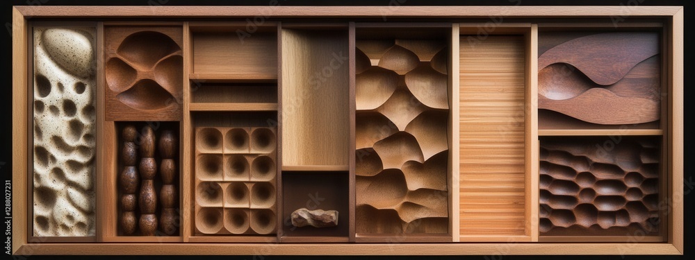 Aufkleber abstract wood panel with various textures and patterns showcasing craftsmanship and design elements 
