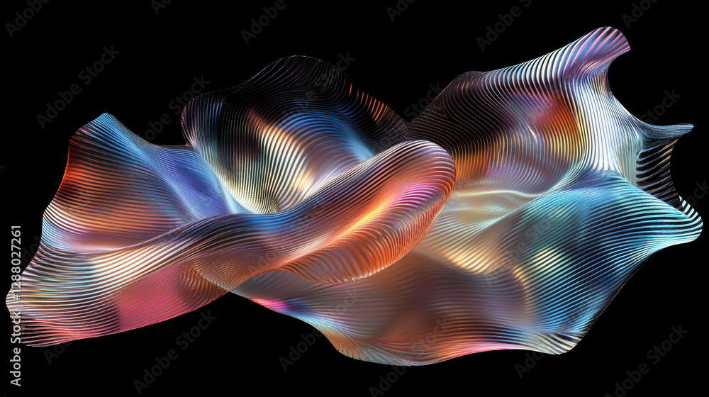 Poster abstract colorful digital wave design showcasing intricate patterns and smooth curves on a dark back