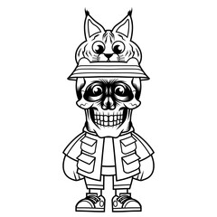 Mascot character design cartoon lynx hat outline