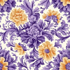 Intricate Purple And Orange Floral Pattern On White Backgrounds Description  Purple and orange