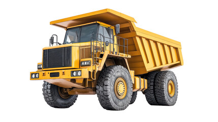 Isolated Powerful Yellow Mining Truck with Massive Tires