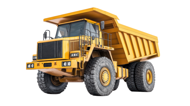 Isolated Powerful Yellow Mining Truck with Massive Tires