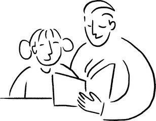 Handdrawn Man Reading a Book to a Little Girl Vector Illustration