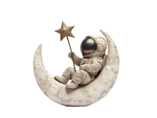 Isolated Decorative Moon and Star with Astronaut Relaxing